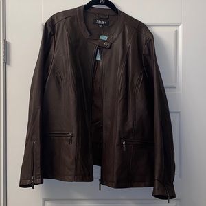 Plus size brown leather jacket